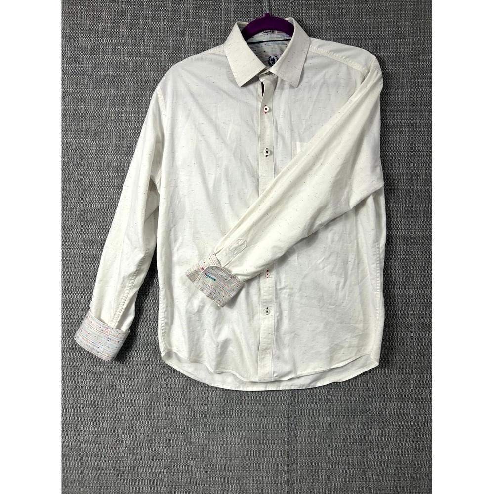 Bugatchi Uomo Speckle Shirt Mens White Shaped Fit Long Sleeve Button Up Outdoor‎